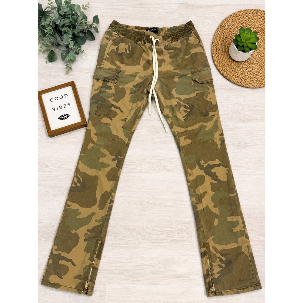 PacSun Los Angeles Camo Cargo Pants Small Drawstring Ankle Zip Stretch